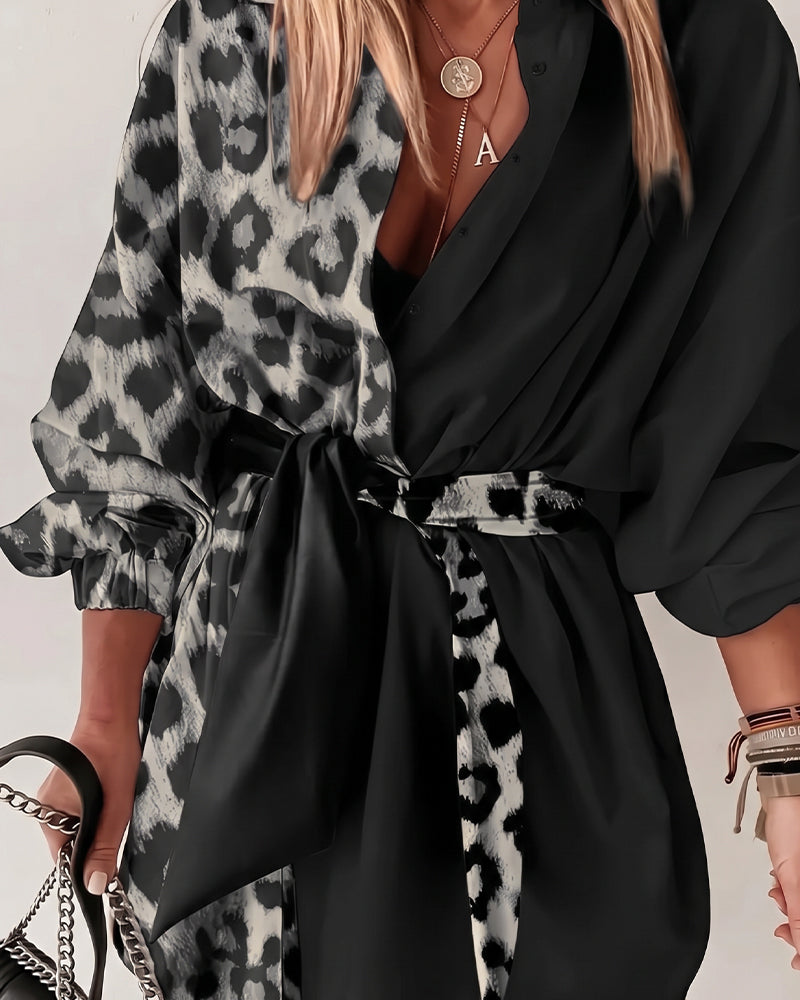 Leopard Patchwork Tie Dress
