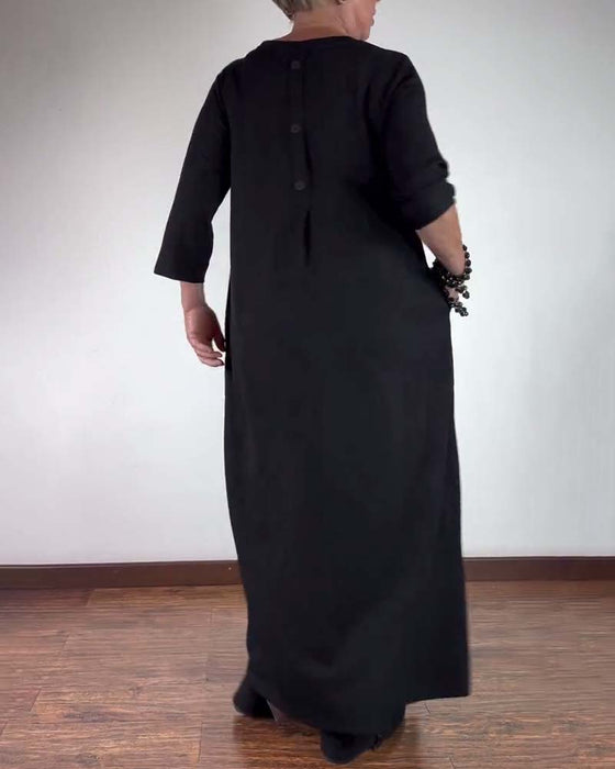 Solid color round neck loose dress