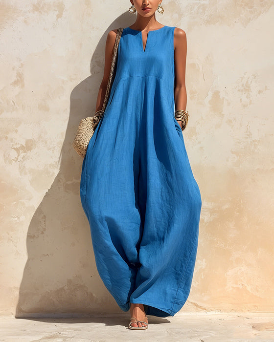 Small V-Neck Wide-Leg Jumpsuit