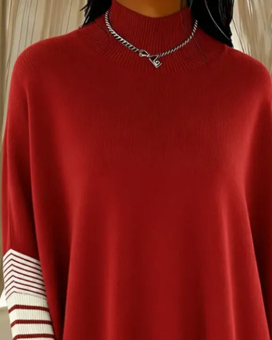 High-Neck Striped Color-Blocked Jumper