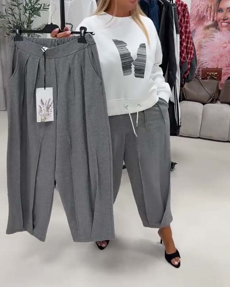 Pleated Wide Leg Harem Cropped Pant