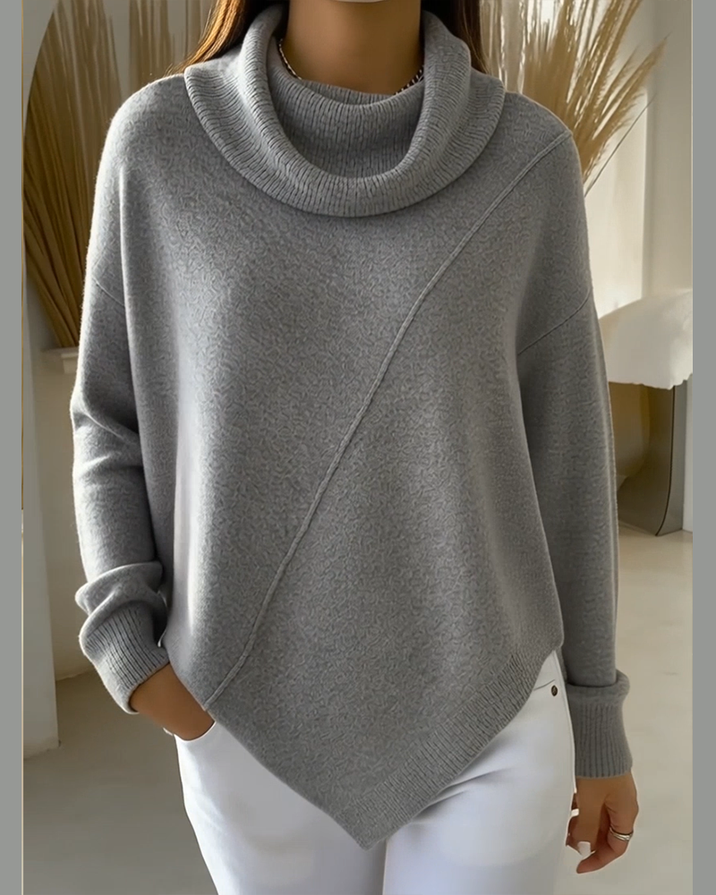 Asymmetrical Cowl Neck Pullover