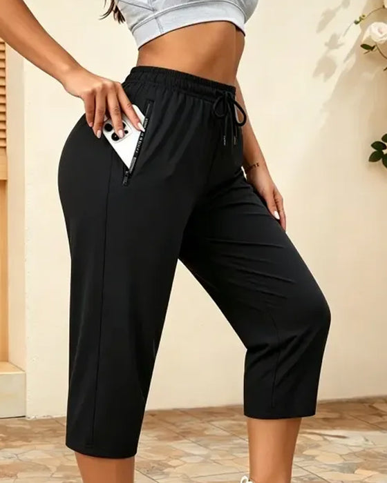 Drawstring Quick Dry Cropped Sports Pants