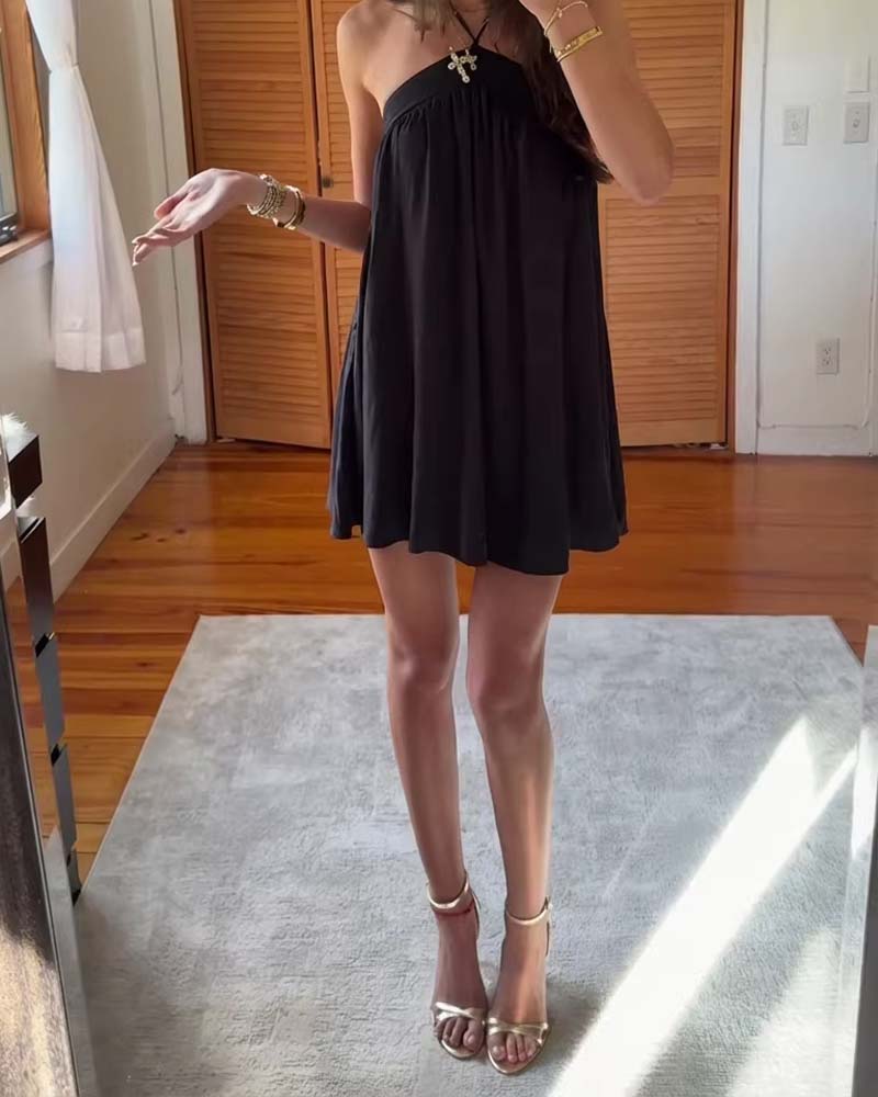 Halter Neck Strap Babydoll Dress