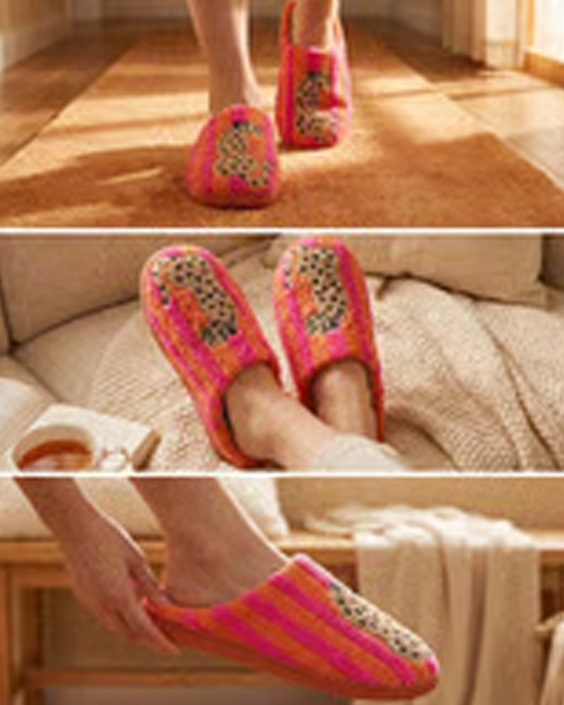 Women’s Retro Striped & Leopard Fuzzy Slippers