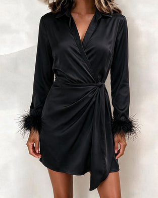 Solid Color V-Neck Wrap Dress