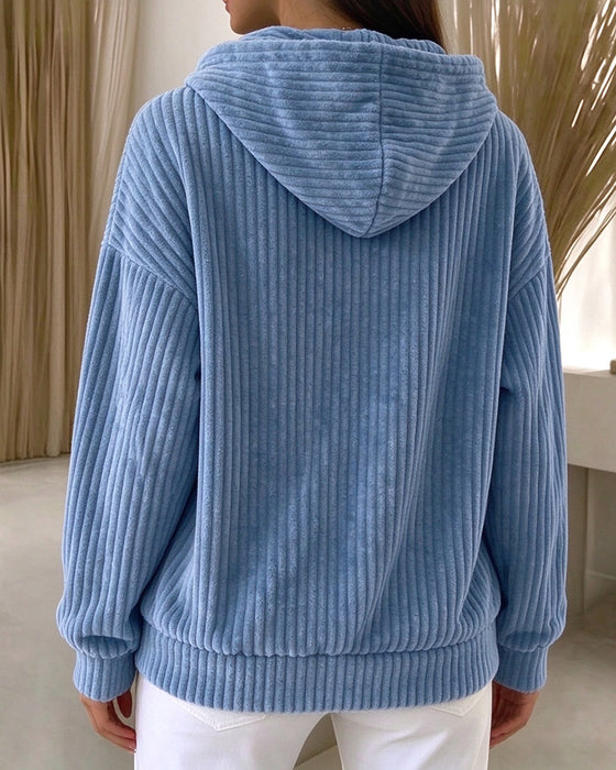 Solid Drawstring Casual Hoodie