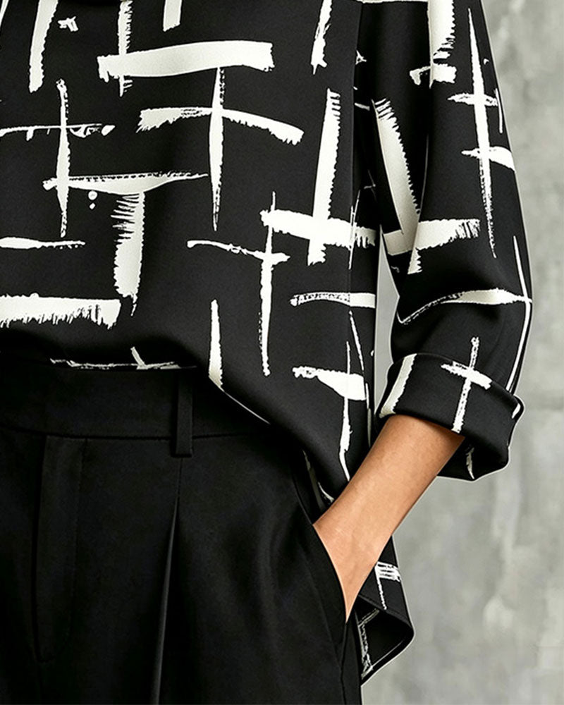 Mock Cowl Neck Cross Pattern Blouse