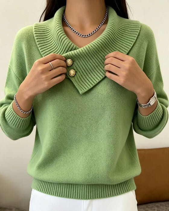 Diagonal Lapel Button Solid Pullover