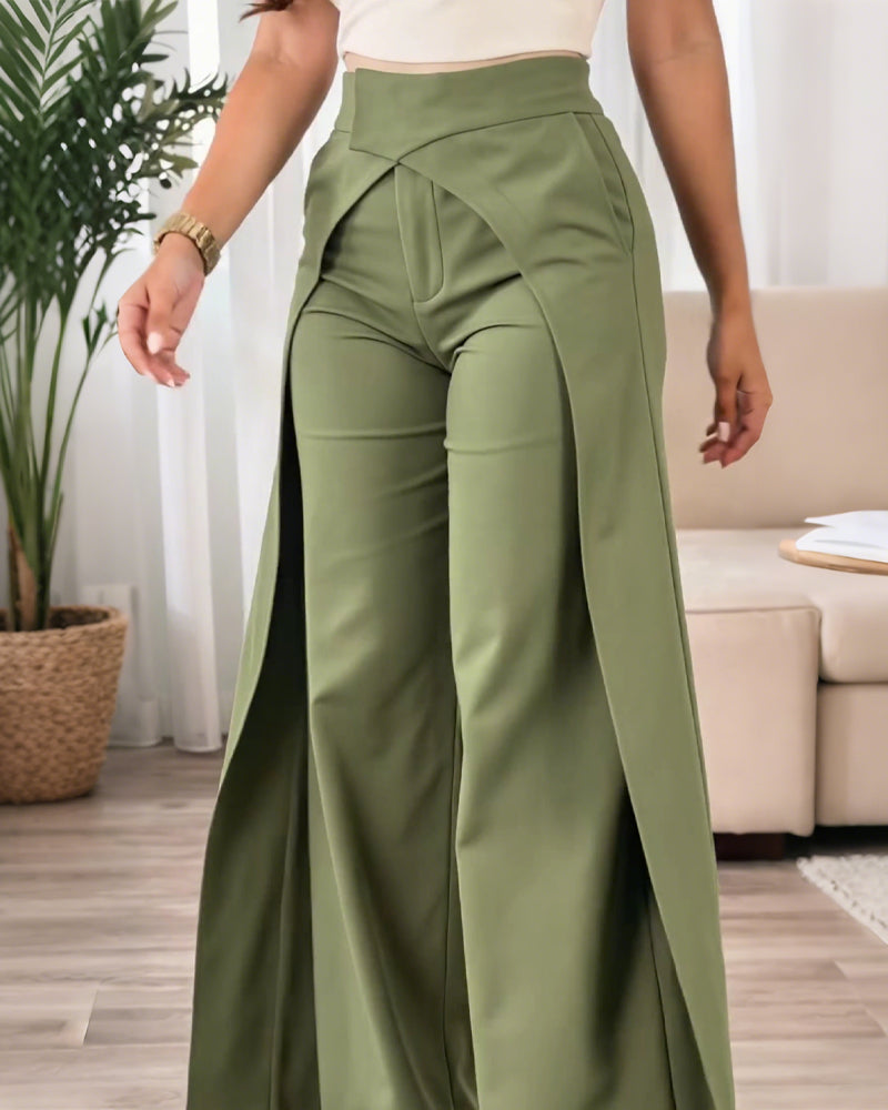 Cross-Over Design Casual Wide-Leg Pants