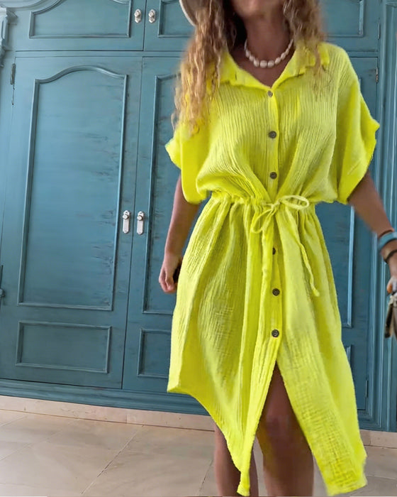 Casual Solid Color Drawstring Dress