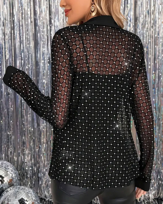 Lapel Shimmering Long-Sleeved Shirt