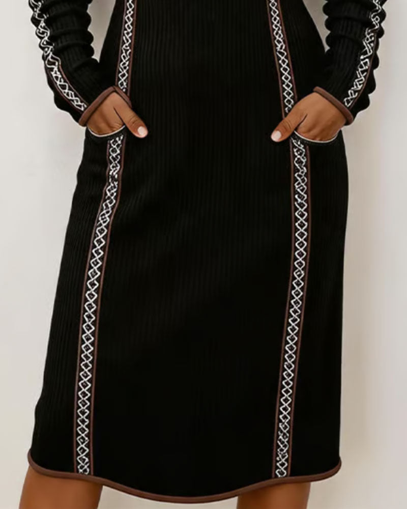 Hooded Patchwork Ribbed Lace-Up Dress