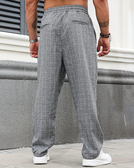 Men's Plaid Drawstring Pocket Pants
