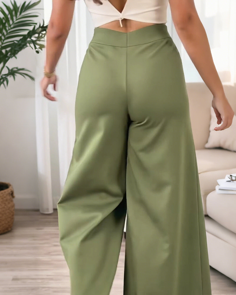 Cross-Over Design Casual Wide-Leg Pants