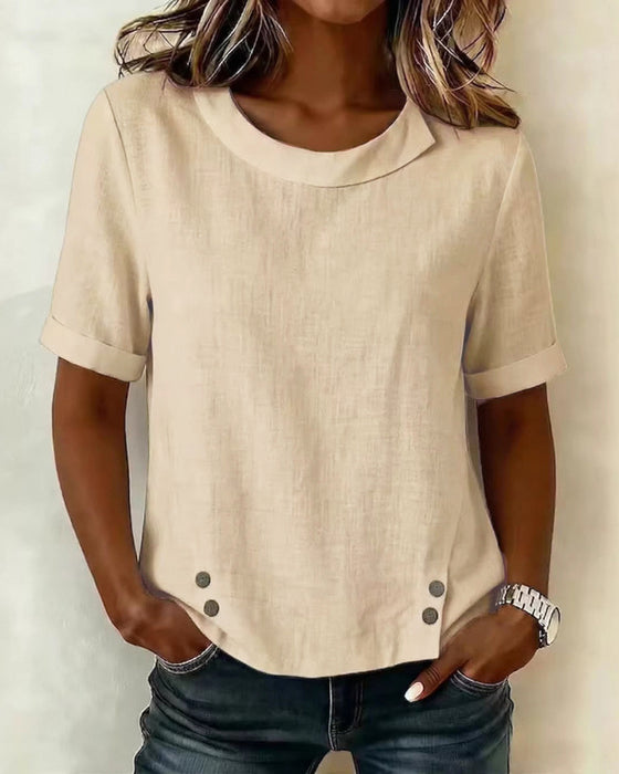 Short Sleeve Irregular Design Neck Blouse