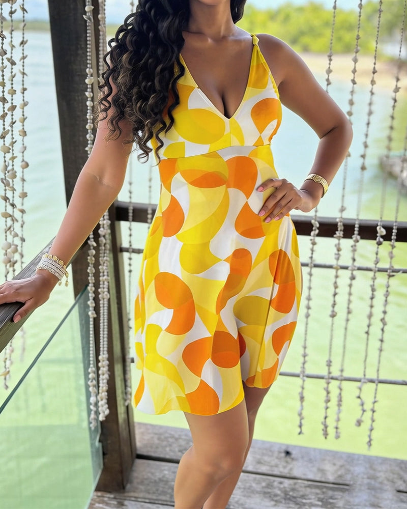 Polka Dot Printed Tie-Front One-Piece