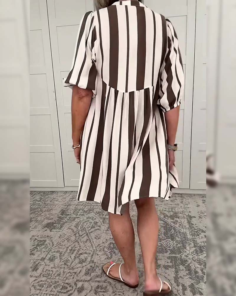 Half Sleeve Striped Casual Dress