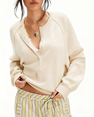 Henley Neck Knit Pullover