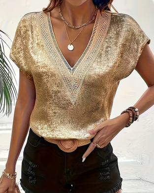 Hollow Out V Neck Batwing Sleeve Blouse