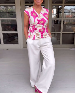 Printed pleated twist tank top