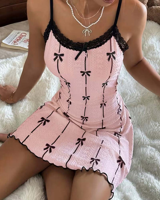 Lace Bow Print Sleep Dress