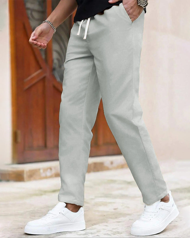 Men's Solid Drawstring Slim Fit Cropped Pant