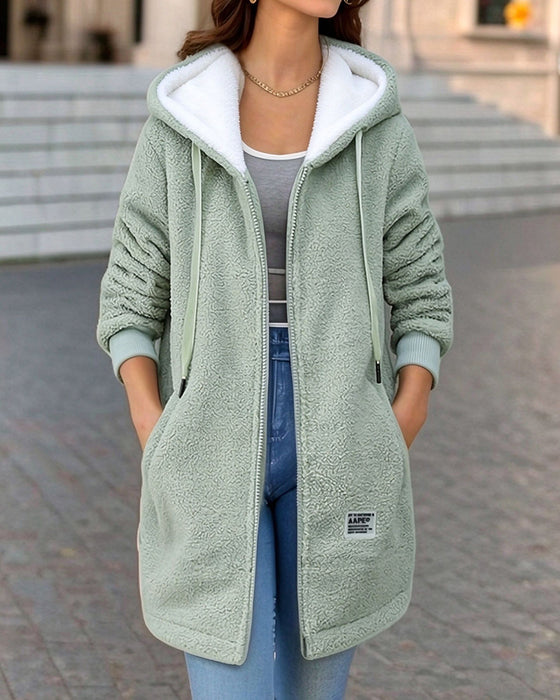 Fleece Thickened Zipper Pocket Hooded Coat