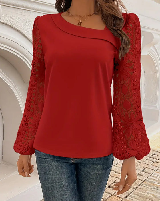 Asymmetrical Collar Long-Sleeved Blouse