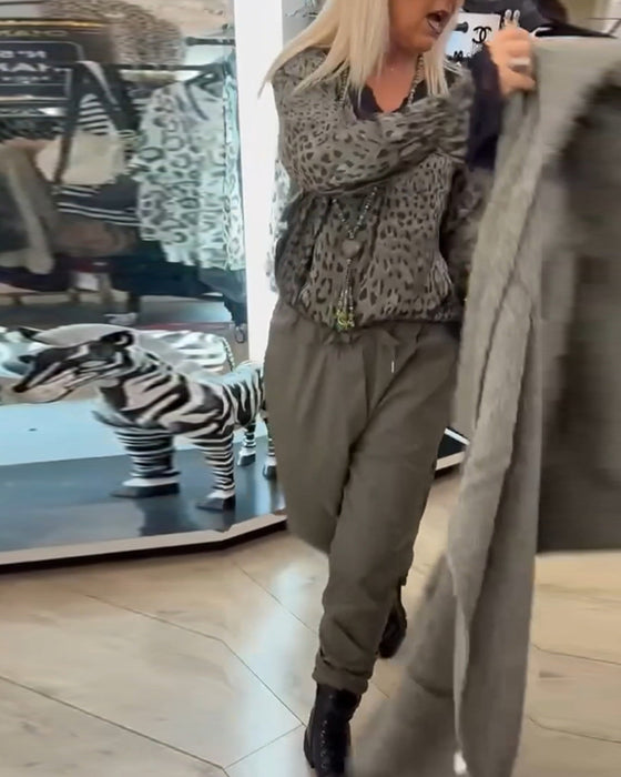 Solid color drawstring casual pants