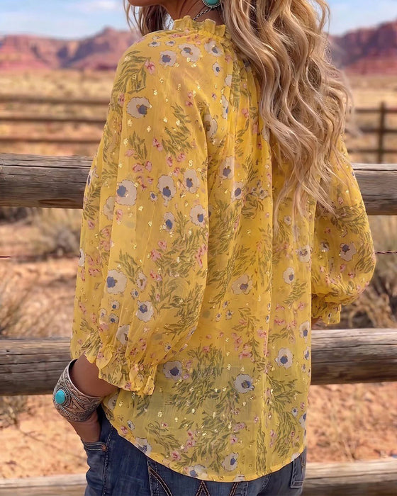 Casual Floral Tie Blouse