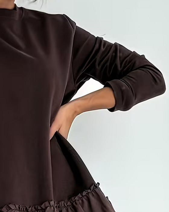 Long-Sleeved Patchwork Round Neck Dress