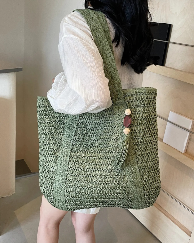 Large Capacity Solid Color Straw Beach Bag