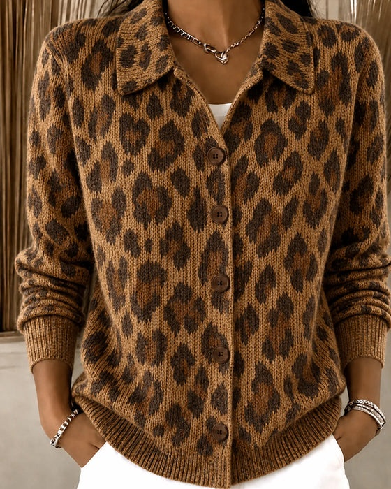 Stylish Leopard Lapel Cardigan