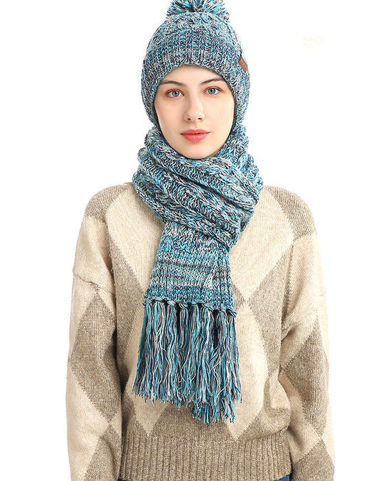 Hat Knitted Wool Three-Piece Set