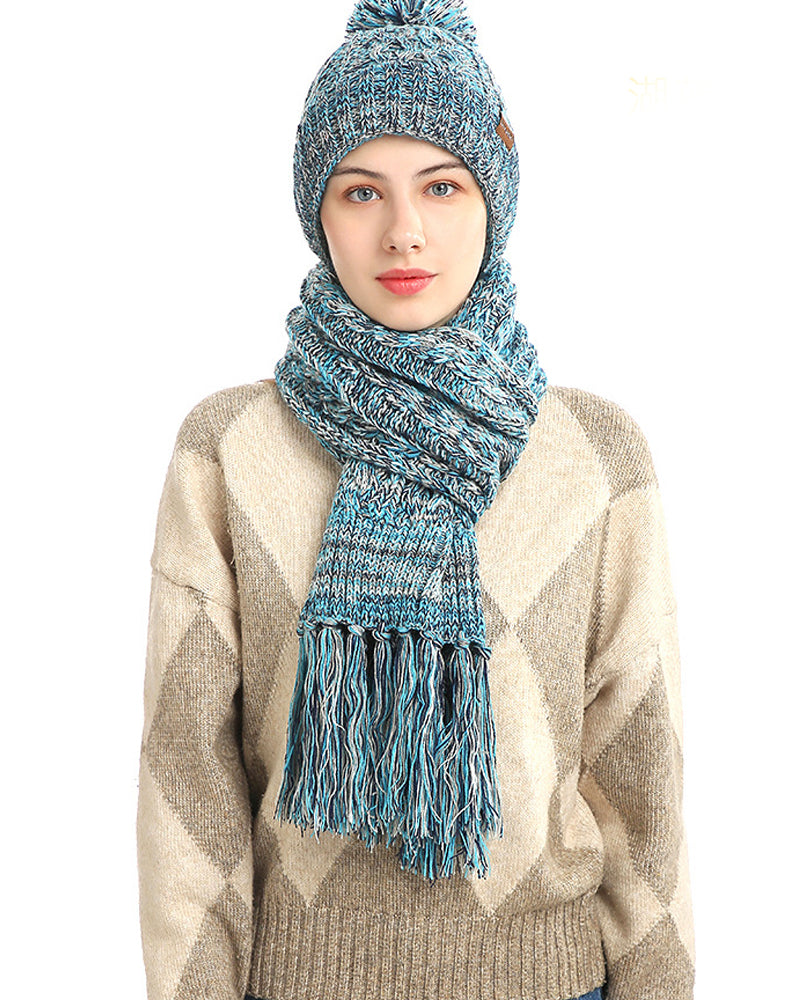 Hat Knitted Wool Three-Piece Set