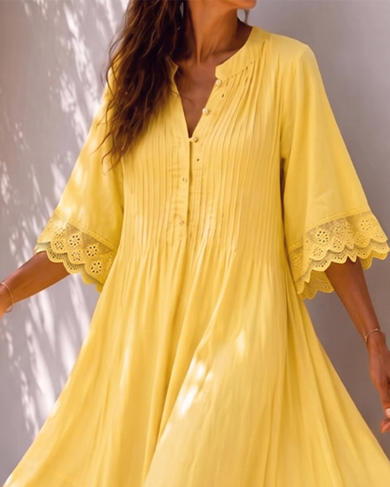 V-Neck Ruffle Shirred Dress