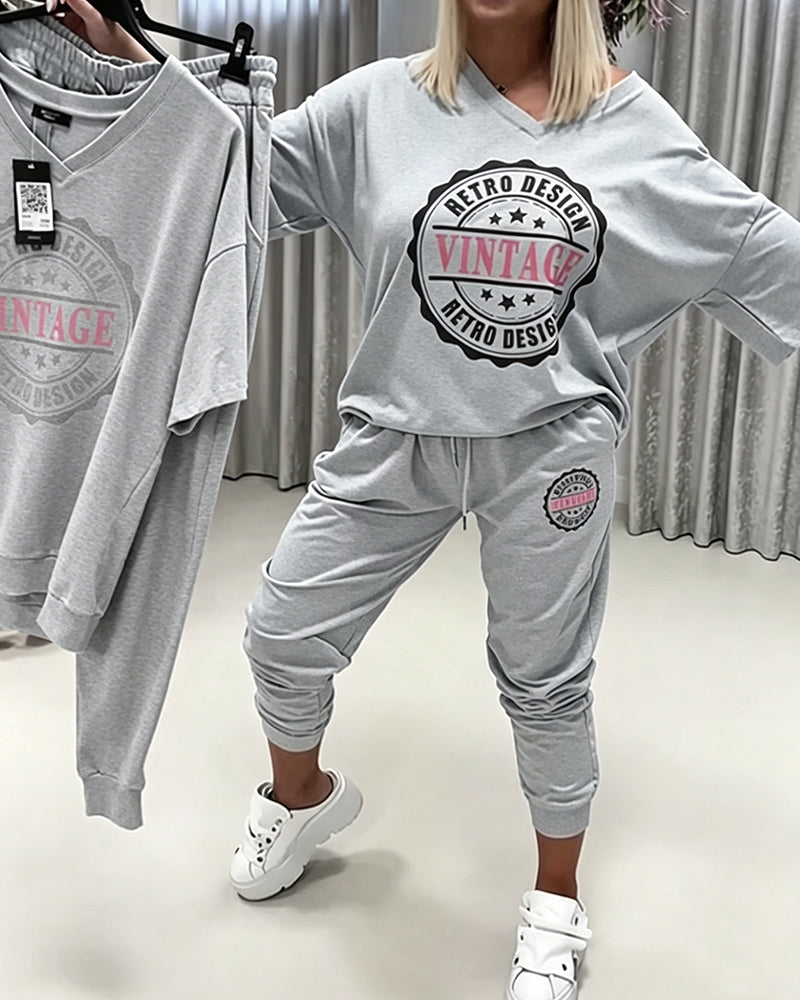 V-Neck Sporty Relaxed Two-Piece Set