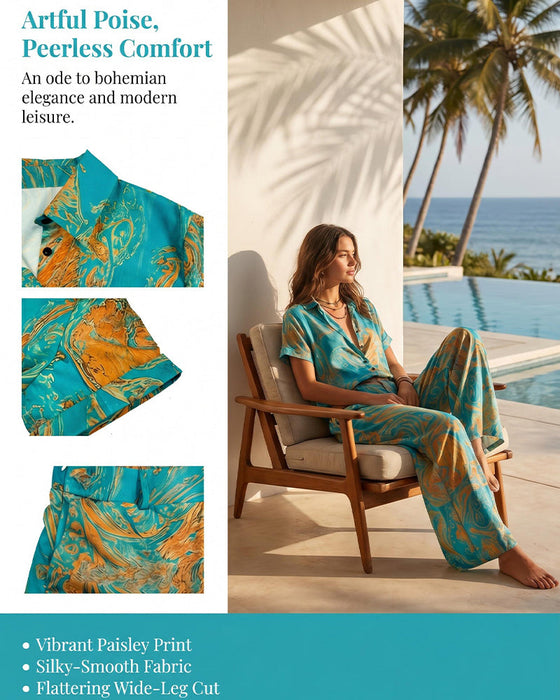 Holiday Short Sleeve Blouse Pocket Two-Piece Set