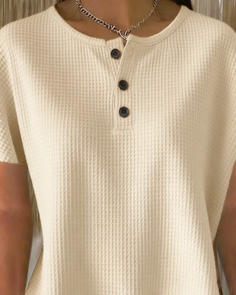 Button-Down V-Neck Casual T-Shirt