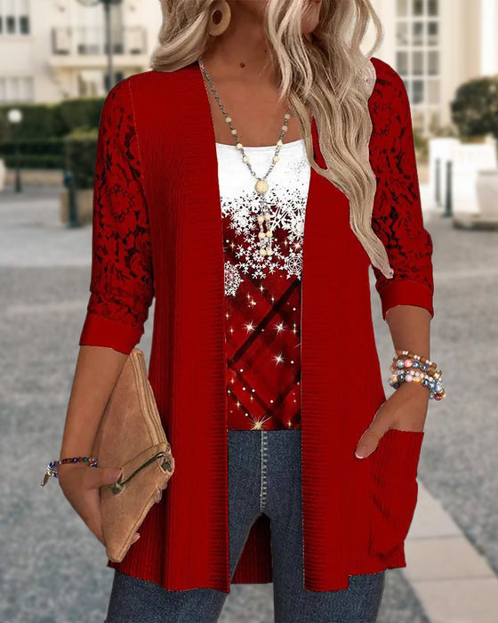 Mock Two-Piece Printed Knit Top