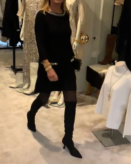 Fashionable Hot Rhinestone Style Long-Sleeved Dress