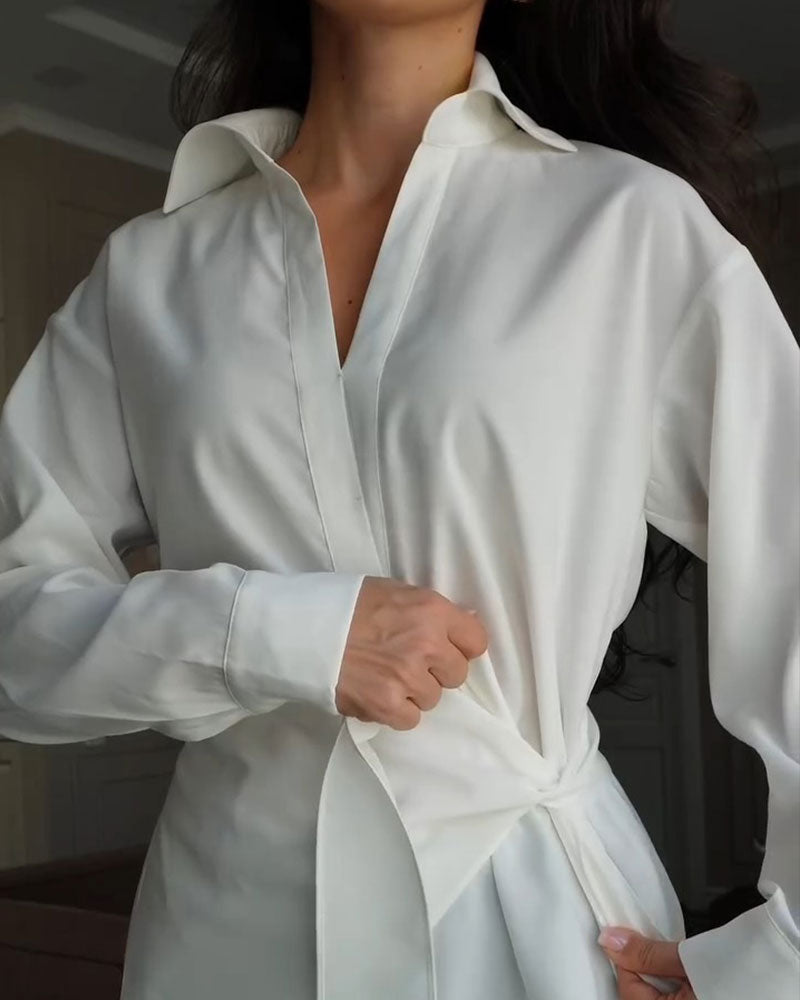 Solid Color Belted Blouse