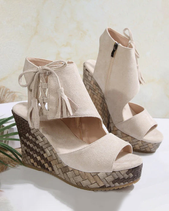 👡Women's Open Toe Platform Wedge Tassel Sandals
