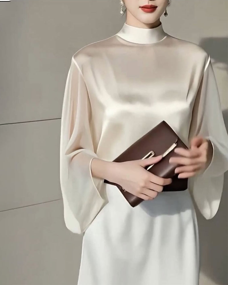 Elegant Solid Color Stand Collar Blouse