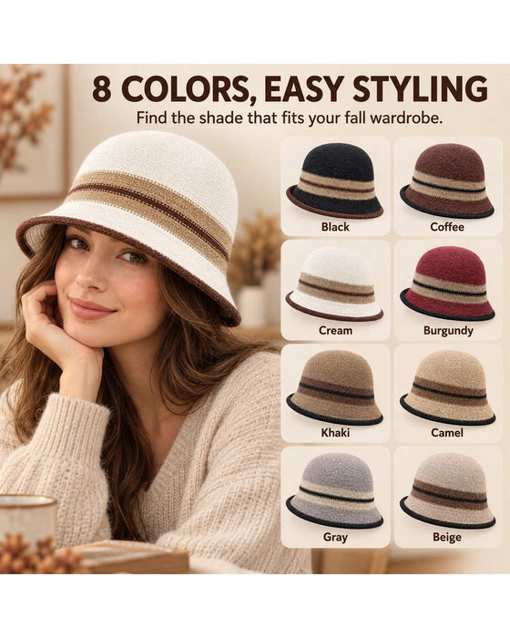 Women's Foldable Striped Cloche Bucket Hat
