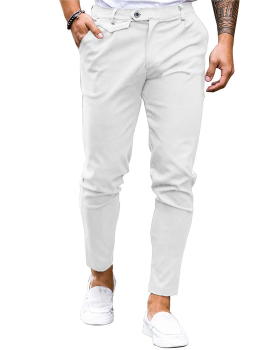 Solid Color Button Front Slim Fit Casual Pants
