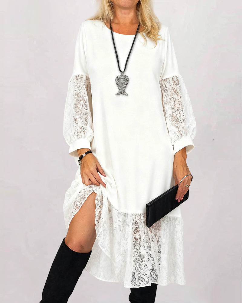 Round Neck Lace Patchwork Loose Dress