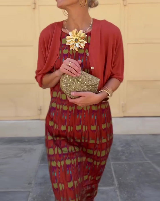 Short Coat Printed Long Dress Set