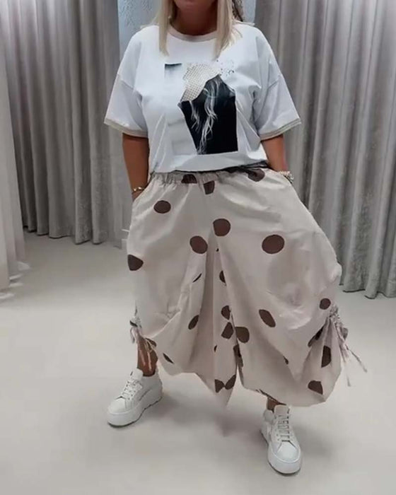 Drawstring Pocket Polka Dot Loose Fit Harem Pant